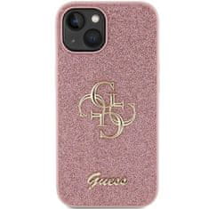 Guess hard kryt na iPhone 15 6.1" Pink Glitter Script Big 4G