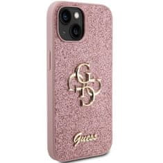 Guess hard kryt na iPhone 15 6.1" Pink Glitter Script Big 4G