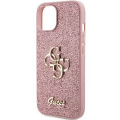 Guess hard kryt na iPhone 15 6.1" Pink Glitter Script Big 4G