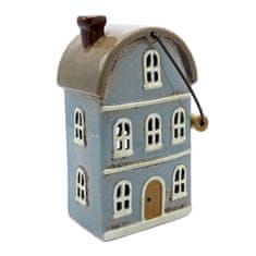 Keramický domeček, lucerna na svíčku s rukojetí, výška 23 cm Barva: Šedomodrá