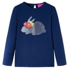 Vidaxl Dětské tričko s dlouhým rukávem třpytivý králík námořnicky modré 116