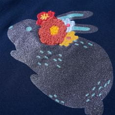 Vidaxl Dětské tričko s dlouhým rukávem třpytivý králík námořnicky modré 128