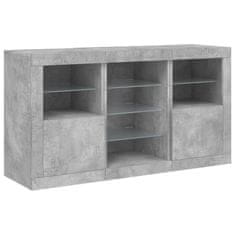 Greatstore Příborník s LED osvětlením betonově šedý 123 x 37 x 67 cm