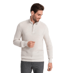 OMBRE Pánský pletený svetr s rozšířeným límcem V1 OM-SWZS-0105 krémový MDN124392 L
