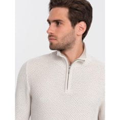 OMBRE Pánský pletený svetr s rozšířeným límcem V1 OM-SWZS-0105 krémový MDN124392 L