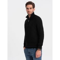 OMBRE Pánský pletený svetr s rozšířeným límcem V3 OM-SWZS-0105 černý MDN124391 S