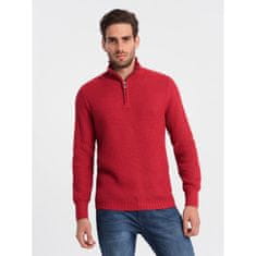 OMBRE Pánský pletený svetr s rozšířeným límcem V8 OM-SWZS-0105 červený MDN124395 S