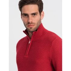 OMBRE Pánský pletený svetr s rozšířeným límcem V8 OM-SWZS-0105 červený MDN124395 S
