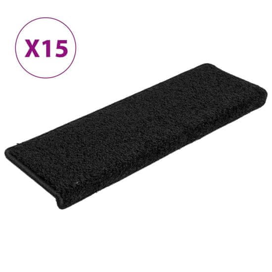 Vidaxl Kobercové nášlapy na schody 15 ks 65x21x4 cm černé