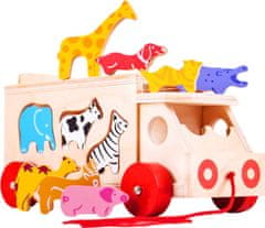 Bigjigs Toys Dřevěné auto se zvířátky LUPOS hnědé