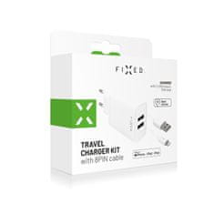FIXED Set síťové nabíječky FIXED s 2xUSB výstupem a USB/Lightning kabelu, 1m, MFI certifikace, 15W Smart Rapid Charge, bílá
