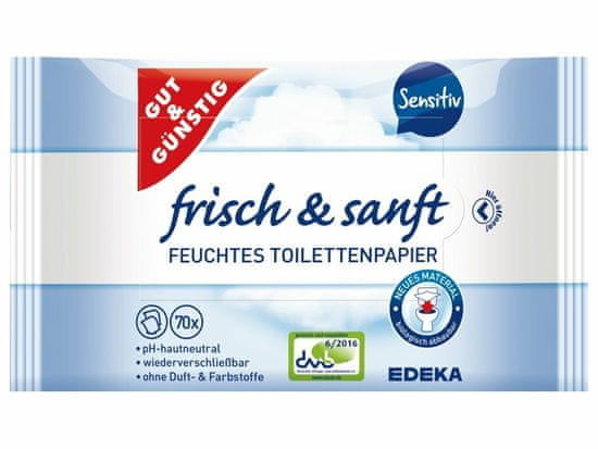 Edeka GUT & GÜNSTIG Vlhčený toaletní papír Frisch & Sanft SENSITIV, 2x70 ks