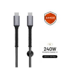 FIXED Dlouhý nabíjecí a datový odolný kabel FIXED Armor s konektory USB-C/USB-C a podporou PD, 2m, USB 2.0, 240W, šedý