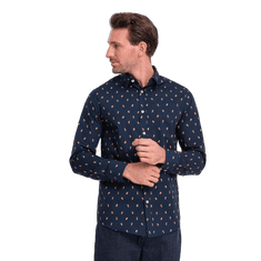 OMBRE Pánská bavlněná vzorovaná košile SLIM FIT inkoustová MDN124407 XL