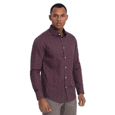 OMBRE Pánská bavlněná vzorovaná košile SLIM FIT bordó MDN124409 XXL
