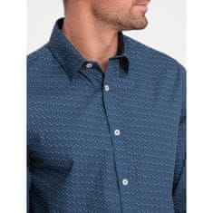 OMBRE Pánská bavlněná vzorovaná košile SLIM FIT modrá MDN124408 XL