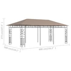 Vidaxl Altán s moskytiérou 6 x 3 x 2,73 m taupe 180 g/m²