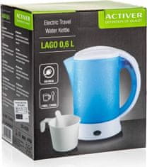 ACTIVER Konvice plastová cestovní LAGO 0,6 l, 550-650W, bílo-modrá