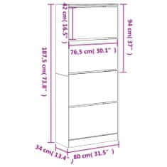 Vidaxl Botník se 4 výklopnými zásuvkami betonově šedý 80x34x187,5 cm