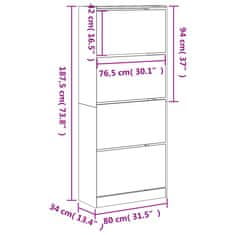 Greatstore Botník se 4 výklopnými zásuvkami bílý 80 x 34 x 187,5 cm