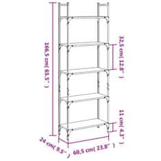 Greatstore Knihovna s 5 policemi hnědý dub 60,5 x 24 x 166,5 cm kompozit