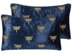 Beliani Sada 2 vyšívaných sametových polštářů se vzorem vážky 30 x 50 cm námořnická modrá BLUESTEM