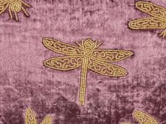 Beliani Vyšívaný sametový polštář se vzorem vážky 30 x 50 cm fialový DAYLILY