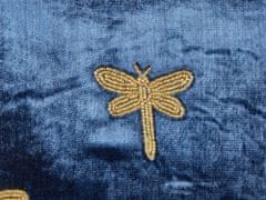 Beliani Vyšívaný sametový polštář se vzorem vážky 45 x 45 cm tmavě modrý BLUESTEM