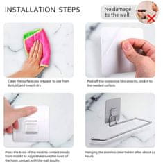 Netscroll Samolepicí nástěnný držák na papírové ručníky z nerezové oceli, úspora místa, rychlá montáž, ideální pro kuchyň a koupelnu, PaperRack