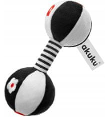 AKUKU Plyšová hračka s chrastítkem - Činka, černo/bílá, 17 x 7 cm