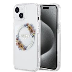 Guess  PC/TPU Flowers Ring Glossy Logo MagSafe Zadní Kryt pro iPhone 15 Plus Transparent