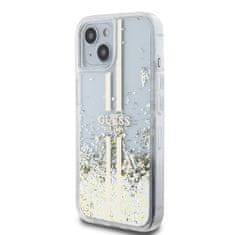 Guess  PC/TPU Liquid Glitter Gold Stripe Zadní Kryt pro iPhone 15 Plus Transparent