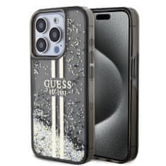 Guess  PC/TPU Liquid Glitter Gold Stripe Zadní Kryt pro iPhone 15 Pro Max Black