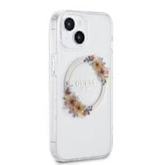 Guess  PC/TPU Flowers Ring Glossy Logo MagSafe Zadní Kryt pro iPhone 15 Plus Transparent