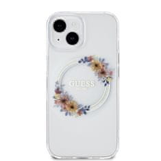 Guess  PC/TPU Flowers Ring Glossy Logo MagSafe Zadní Kryt pro iPhone 15 Plus Transparent