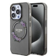 Guess  PC/TPU Flowers Ring Glossy Logo MagSafe Zadní Kryt pro iPhone 15 Pro Black