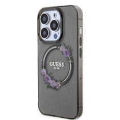 Guess  PC/TPU Flowers Ring Glossy Logo MagSafe Zadní Kryt pro iPhone 15 Pro Black