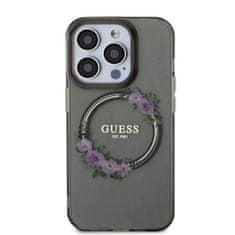 Guess  PC/TPU Flowers Ring Glossy Logo MagSafe Zadní Kryt pro iPhone 15 Pro Black