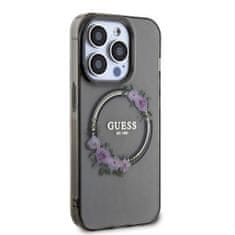 Guess  PC/TPU Flowers Ring Glossy Logo MagSafe Zadní Kryt pro iPhone 15 Pro Black