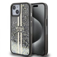 Guess  PC/TPU Liquid Glitter Gold Stripe Zadní Kryt pro iPhone 15 Black