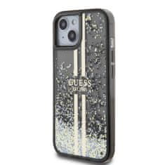 Guess  PC/TPU Liquid Glitter Gold Stripe Zadní Kryt pro iPhone 15 Black