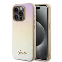 Guess  PU Leather Iridescent Metal Script Zadní Kryt pro iPhone 15 Pro Gold