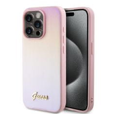 Guess  PU Leather Iridescent Metal Script Zadní Kryt pro iPhone 15 Pro Pink