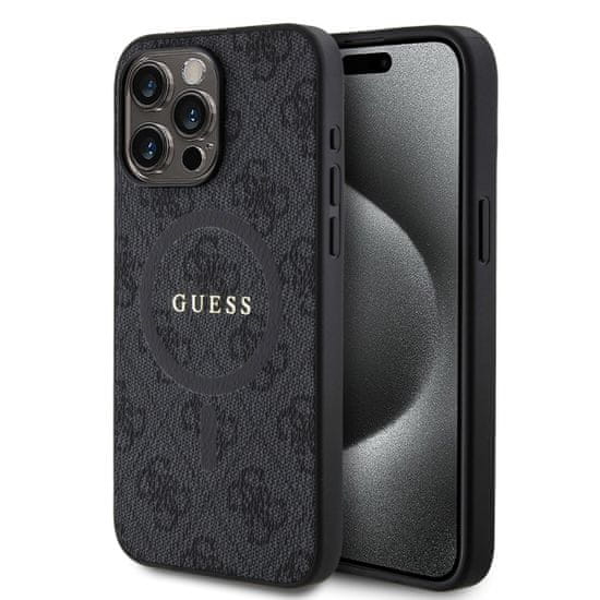 Guess  PU Leather 4G Colored Ring MagSafe Zadní Kryt pro iPhone 15 Pro Max Black