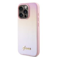 Guess  PU Leather Iridescent Metal Script Zadní Kryt pro iPhone 15 Pro Pink