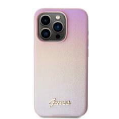 Guess  PU Leather Iridescent Metal Script Zadní Kryt pro iPhone 15 Pro Pink