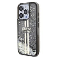 Guess  PC/TPU Liquid Glitter Gold Stripe Zadní Kryt pro iPhone 15 Pro Max Black