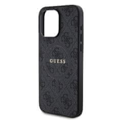 Guess  PU Leather 4G Colored Ring MagSafe Zadní Kryt pro iPhone 15 Pro Max Black