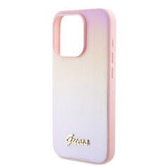 Guess  PU Leather Iridescent Metal Script Zadní Kryt pro iPhone 15 Pro Pink