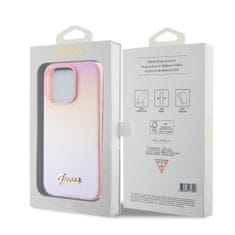 Guess  PU Leather Iridescent Metal Script Zadní Kryt pro iPhone 15 Pro Pink